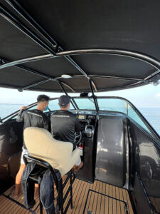 driving the 40 Interceptor Cabin boat